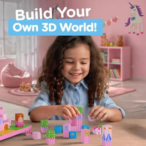 Vista 3 de Bloques de construcción magnéticos listos para regalar para niños, cubos magnéticos, juegos de construcción de juguetes de castillo de princesa