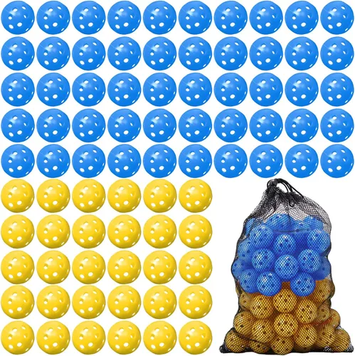 Vista 18 de MiniInflat Paquete de 80 pelotas de práctica de golf con vuelo limitado de 42 mm, pelota de entrenamiento de golf de plástico hueca con flujo