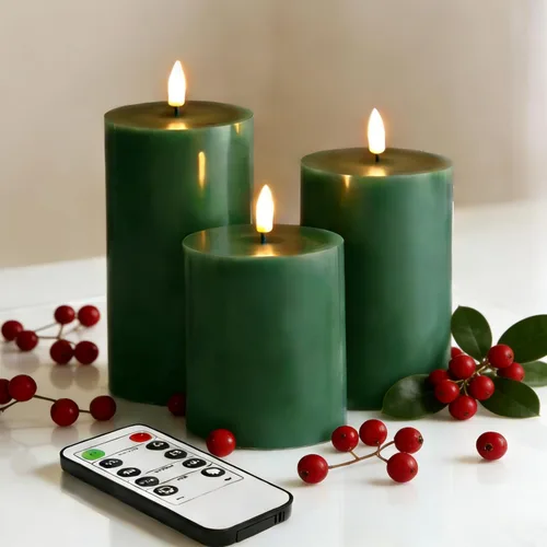 Vista 13 de Eywamage Velas de pilar sin llama de cera real blanca con control remoto, velas LED parpadeantes de batería, juego de 3