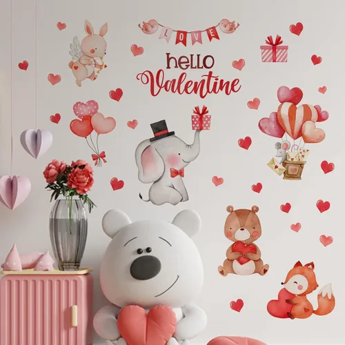 Vista 4 de Mfault Calcomanías de pared de corazón para el día de San Valentín, diseño de animales de San Valentín, boda, aniversario, decoración romántica