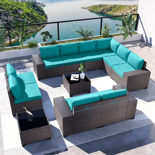 Vista 59 de Kullavik - Juego de muebles para exterior de 6 piezas con sofá modular de ratán de polietileno, color negro
