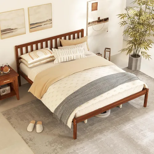 Vista 13 de KOMFOTT Marco de Cama de Madera Tamaño Twin con Cabecero, Marco de Cama de Madera Maciza con Soporte de Listones, Almacenamiento Debajo de la Cama
