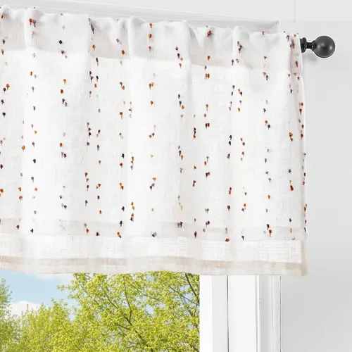 Vista 30 de jinchan Cortinas de cenefa para ventanas de 16 pulgadas, coloridos mini pompones, cenefa de cocina de granja, cenefa de gasa semitransparente
