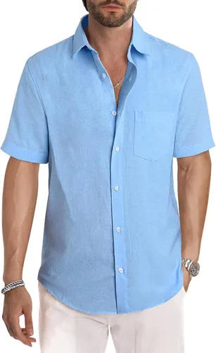 Vista 185 de JMIERR Camisas de vestir a rayas con botones y manga corta para hombre