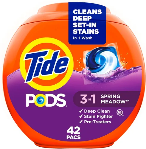 Vista 23 de Tide PODS cápsulas de detergente para lavar ropa, removedor de manchas 3 en 1, combatiente de olores, protector de color, 112 unidades, compatible