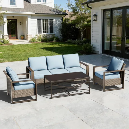 Vista 36 de Sofá de Mimbre Metálico para Patio de 75", Sofá Sillón de Ratán para Exteriores de 3 Asientos para Todo Tipo de Clima con Cojines Premium