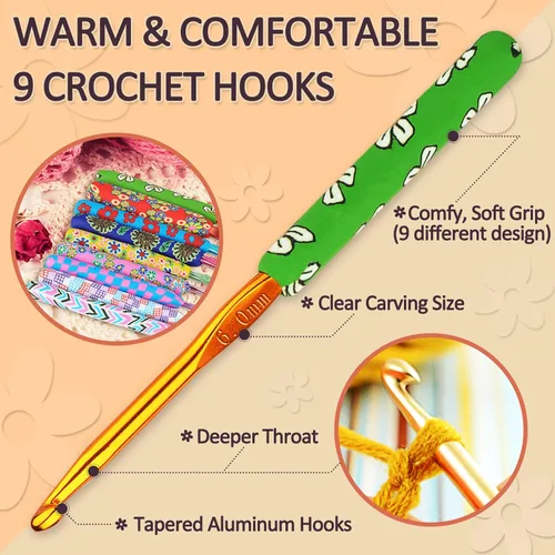 Vista 4 de Coopay Ganchos de ganchillo cálidos para abuela, agujas de ganchillo de agarre suave de aluminio para ganchillo, gancho de tejer para manualidades