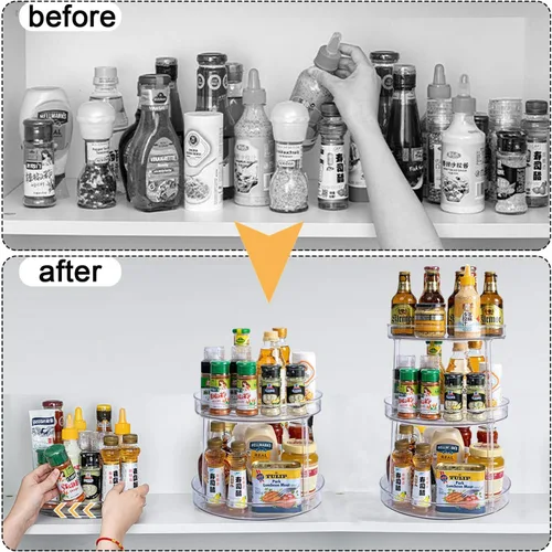 Vista 4 de Tocadiscos antideslizantes de 3 niveles Lazy Susan - Estante giratorio de 360 grados para cocina, armario y despensa