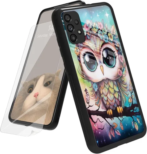 Vista 48 de Funda para Samsung Galaxy A12 5G con protector de pantalla, parte trasera de vidrio templado + TPU de silicona suave que absorbe los golpes