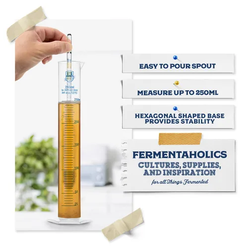Vista 2 de Fermentaholics Tarro de prueba de hidrómetro y cilindro de medición - Pruebe cerveza, vino, aguamiel, sidra y bebidas fermentadas caseras – Fácil