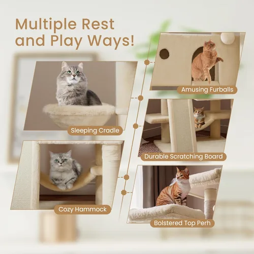 Vista 5 de SHA CERLIN Torre de árbol para gatos de 65 pulgadas más grande para gatos de interior, centro de actividades de muebles de varios niveles con base