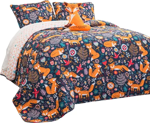 Vista 7 de Lush Decor 16T000548 Pixie Fox - Juego de cama (3 piezas), color azul marino, cama individual , Poliéster, Marino, Full/ Queen