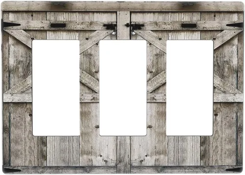 Vista 60 de Cubierta de placa de pared dúplex para dispositivo eléctrico de 1 cuadrilla, madera blanca y gris, puerta de granero, tablón de madera rústica