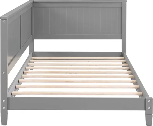 Vista 117 de Sofá cama de tamaño individual con 2 cajones y barandilla rústica, cama de plataforma capitán de madera con soporte de listones resistente, sofá