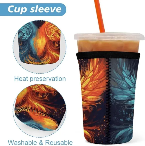 Vista 3 de Fire And Water Phoenix Cup Sleeve 3 Pack Reusable Neoprene Coffee Sleeves Insulator Sleeves for Cold Beverages Universal Ice Coffee Sleeve Beer
