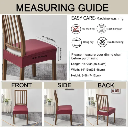 Vista 5 de HAOYONG Funda de asiento impermeable para sillas de comedor, 4 piezas, de piel sintética, lavable, protector de asiento para sillas de comedor