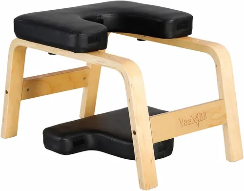 Yes4All Banco de pie de cabeza de yoga con almohadillas de poliuretano de espuma de grosor, silla de inversión de yoga de madera para entrenamiento