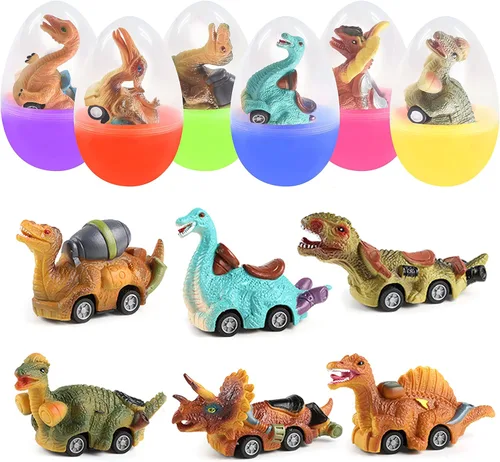 Paquete de 6 huevos gigantes con dinosaurio para tirar hacia atrás, juguetes para niños y niños pequeños, cesta de Pascua, regalos de fiesta,