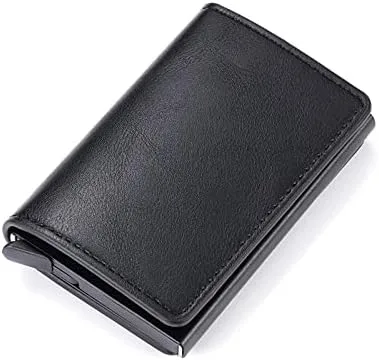 HTHAU Bycobecy - Portatarjetas de crédito con clips para dinero RFID vintage de aluminio a la moda para hombres y mujeres monedas monedas de cuero