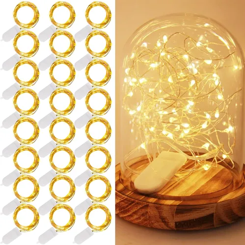 Vista 13 de WATERGLIDE Paquete de 12 luces de hadas que funcionan con pilas (incluidas), 20 miniluces LED de 7 pies, luces impermeables de alambre plateado