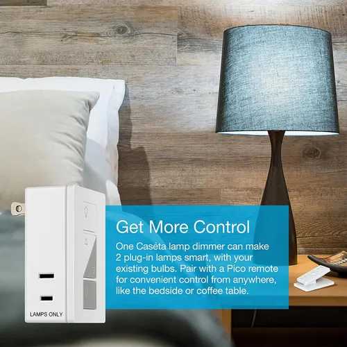 Vista 3 de Lutron Caseta - Kit de arranque inteligente para lámparas, 2 interruptores reguladores de luz enchufables con puente inteligente y 2 controles