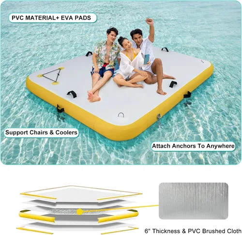 Vista 4 de Inflatable Dock- Floating Docks for Lakes 10ft 6ft 8ft 5ft, Inflatable Water Mat Island Float Blow Up Platform for River, Pool, Ocean