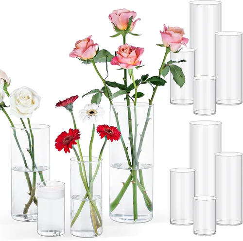 Vista 12 de UPBUD 12 piezas de jarrones cilíndricos de vidrio para centros de mesa Jarrón de flores alto de 10 pulgadas para decoraciones de boda, portavelas
