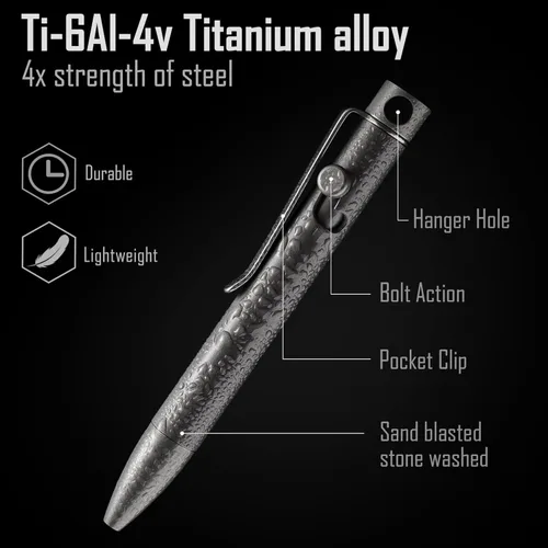 Vista 4 de KeyUnity KP03SW Titanium EDC Bolt Action Pen & KA15 Llavero giratorio de doble extremo