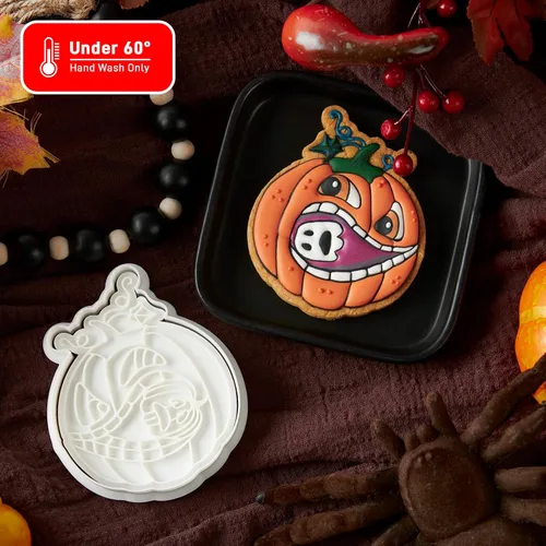 Vista 48 de Flycalf Cortadores de galletas de Halloween, formas de sombrero de bruja con sellos de émbolo, accesorios de horneado de ácido poliláctico