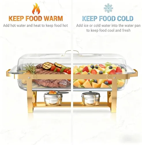 Vista 4 de Platos para bufé, 4 unidades, 6.5 cuartos de galón, juego de platos cuadrados de acero inoxidable dorado de 6.5 cuartos de galón, servidores de bufé