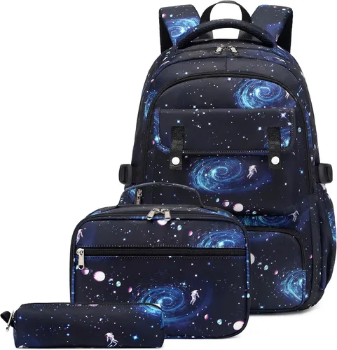 Joyfulife Juego de 3 mochilas con estampado de galaxia para niños, bolsas de libros para escuela primaria, estudiantes de primaria, mochila para