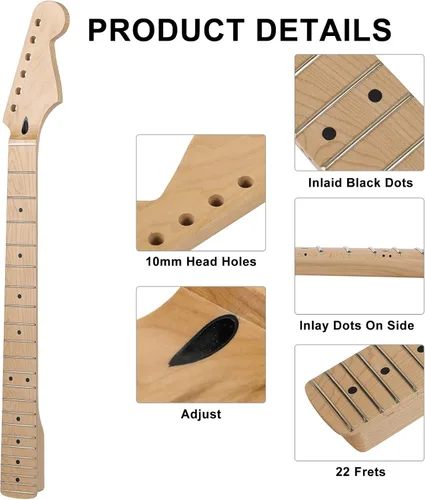 Vista 2 de Guitarra cuello 22 trastes arce diapasón guitarra cuello guitarra DIY piezas reemplazo para estilo ST