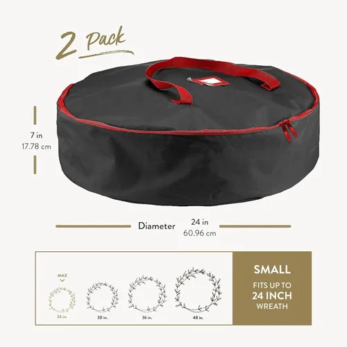 Vista 6 de Paquete de 2 bolsas de almacenamiento para corona, 61 cm - Coronas artificiales, asas duraderas, doble cremallera y ranura para tarjetas, contenedor