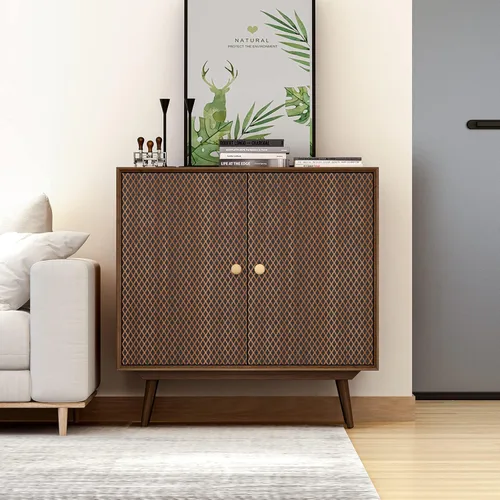 Vista 3 de Armarios de almacenamiento de madera con 2 puertas y estante ajustable, armario de almacenamiento de buffet para cocina, armario de almacenamiento