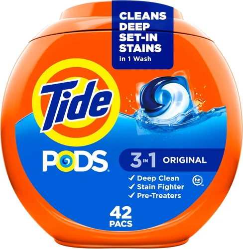 Vista 11 de Tide PODS cápsulas de detergente para lavar ropa, removedor de manchas 3 en 1, combatiente de olores, protector de color, 112 unidades, compatible