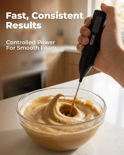 Vista 2 de INDCAN Espumador de leche recargable de mano, varita espumadora de café eléctrica con soporte de acero inoxidable, máquina de espuma de 3