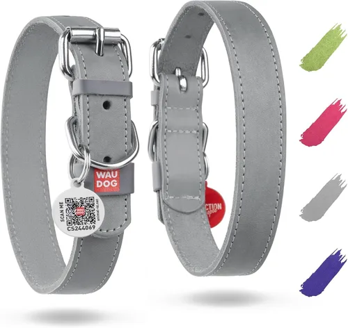 Vista 13 de WAUDOG Collar de cuero de larga duración para perros grandes, medianos y pequeños – Collares clásicos ajustables para cachorros de raza grande