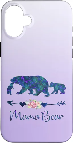 Vista 23 de Teal Blue Purple Floral Mama Bear and Two Cubs Silver Purple Case for iPhone 16