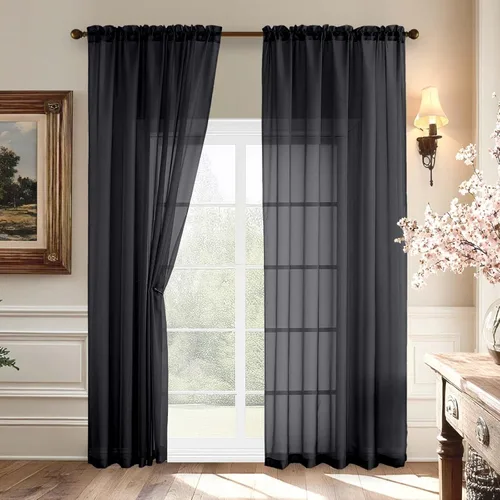 Vista 171 de Aiyufeng 2 paneles de cenefa transparente negra de 14 pulgadas de largo, cortinas cortas para dormitorio, cortinas de cocina para ventana pequeña