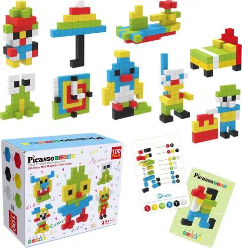 Vista 2 de PicassoTiles Mini rompecabezas de cubo magnético de 100 piezas + funda de transporte de juguetes juguete de construcción sensorial de 0.5 pulgadas
