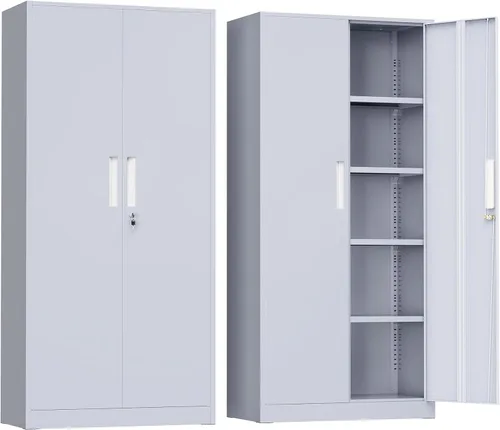 Greenvelly Armario de almacenamiento de metal, gabinete de almacenamiento de acero de 72 pulgadas de alto con cerradura con 2 puertas y 4 estantes