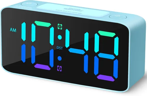 Cadmos Despertador de Alarma Fuerte para Adultos de Sueño Pesado, Reloj Digital con Luz Nocturna de 7 Colores, Volumen Ajustable, Cargador USB,