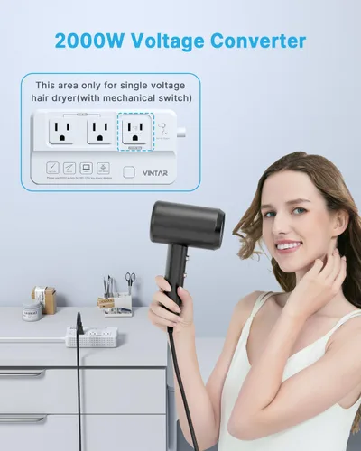 Vista 2 de VINTAR 2000W 220V a 110V Convertidor de voltaje para secadores de pelo/rizadores