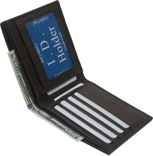 Vista 3 de RFID bloqueo protección vaca cuero delgado tarjeta de crédito titular plegable para hombre cartera, Marrón