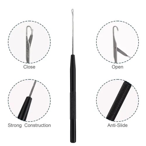 Vista 4 de NEWISHTOOL Extensiones de cabello de acero inoxidable, herramienta de gancho para tirar de aguja, 3 piezas de micro agujas enhebrador de alambre