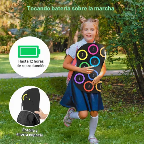 Vista 5 de ROCKSOCKI Juego de Tambor Electrónico de 9 Almohadillas con Luces LED, Kit de Tambor Electrónico Portátil Bluetooth, Almohadilla de Práctica