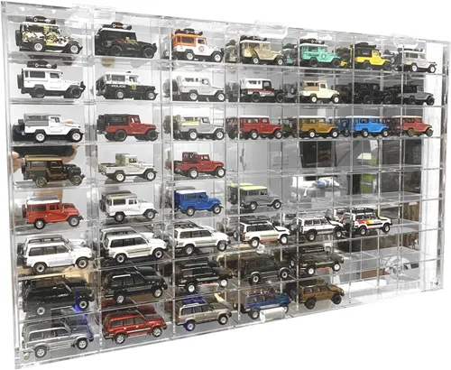 Hot 56 Compartimentos Escala 1/64 Coches de Juguete con Ruedas Matchbox Vitrina Soporte de Pared Fundición a Presión Gabinete para Modelos de Coches