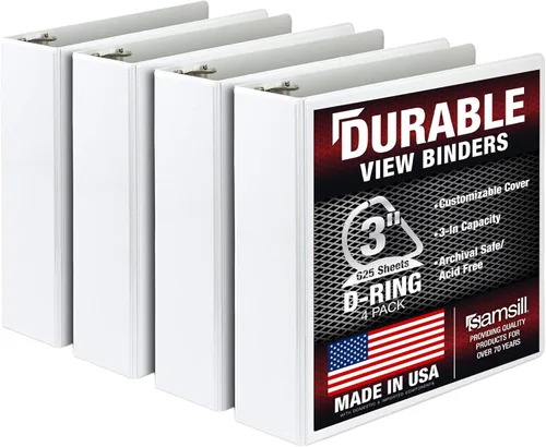 Vista 156 de Samsill Carpeta duradera de 3 anillos de 1 pulgada, fabricada en Estados Unidos, carpeta de anillos en D, cubierta transparente personalizable