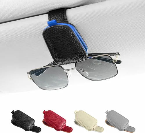 Vista 11 de SINGARO Soporte para lentes de sol para coche, clip magnético de hebilla de cuero para visera, clip para lentes de sol con almacenamiento