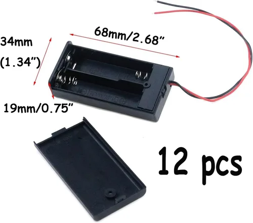 Vista 2 de Semetall Paquete de 12 fundas de soporte de batería AA de 1,5 V con interruptor de encendido/apagado y cables